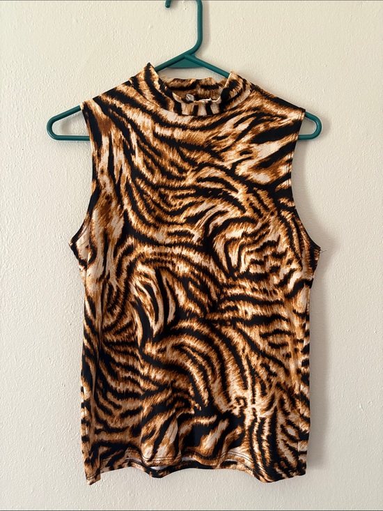Olivia Rae Tops - Olivia Rae Tiger-Print Mock Neck Tank Top - Black & Brown